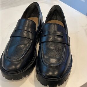 SCHUTZ Black Leather Lug Sole Penny Loafers